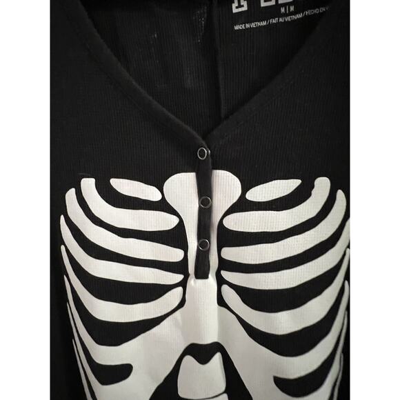 Pink Boo Yah Skeleton Pattern Thermal Waffle Knit One Piece Jammies Sz M - Picture 2 of 8